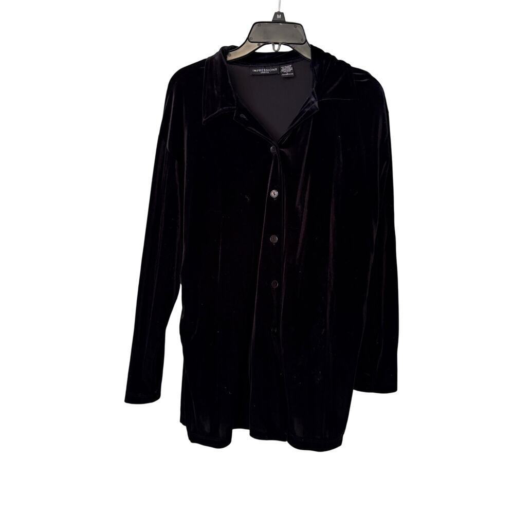Impressions Black Velvet Women's Large‎ Button Up Shirt - Picture 4 of 7